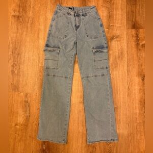 Zoe + Phoebe Women's Cargo Jeans Size 3 Blue Denim Straight Leg 24 Inch Waist